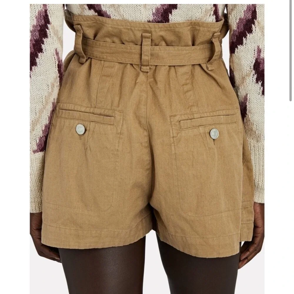 Isabel Marant Parana Paperbag-Waist Cotton Linen-Blend Shorts (size 36/4) - Picture 3 of 16
